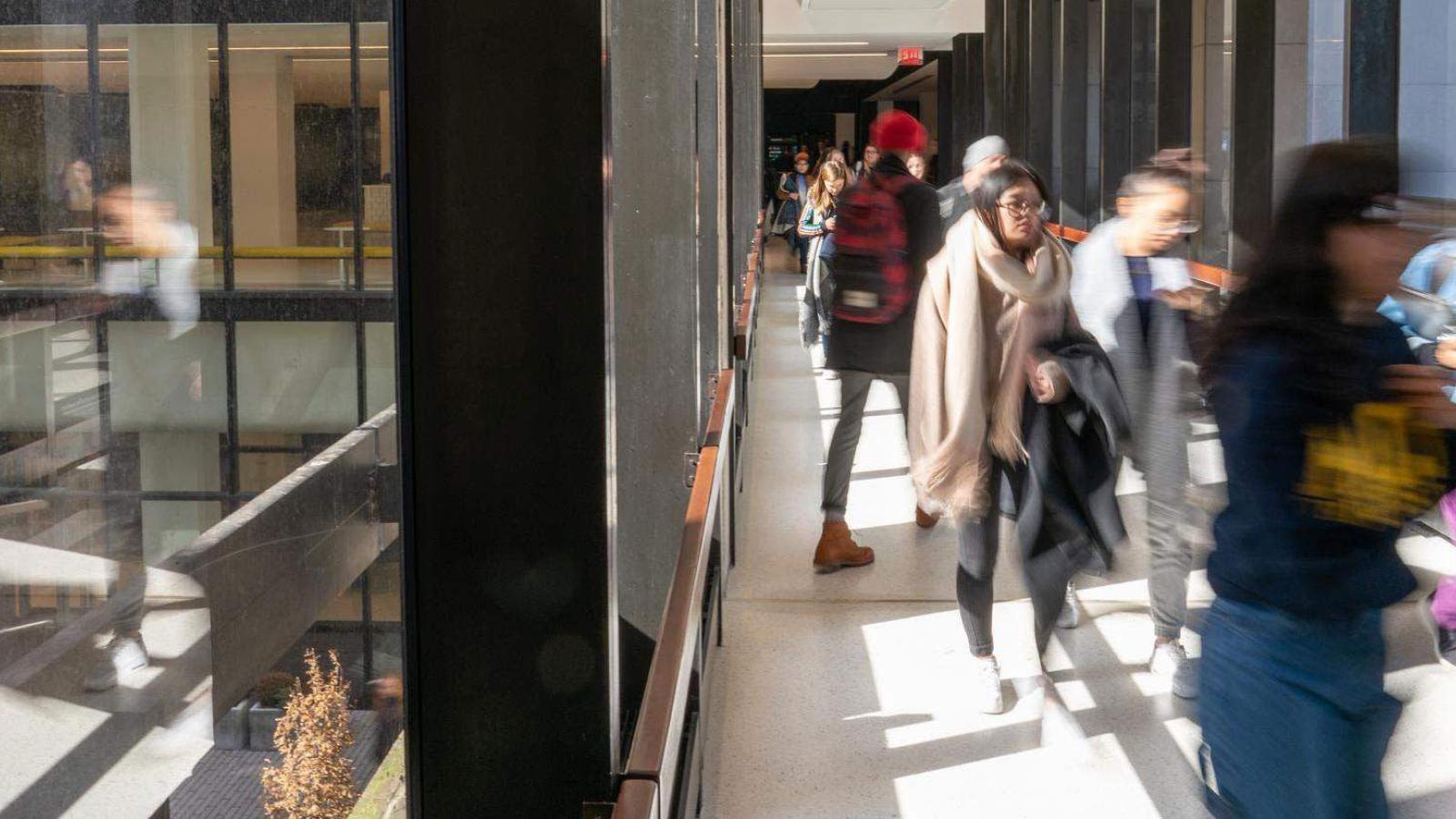 interior shot of a pace nyc campus hallway. 