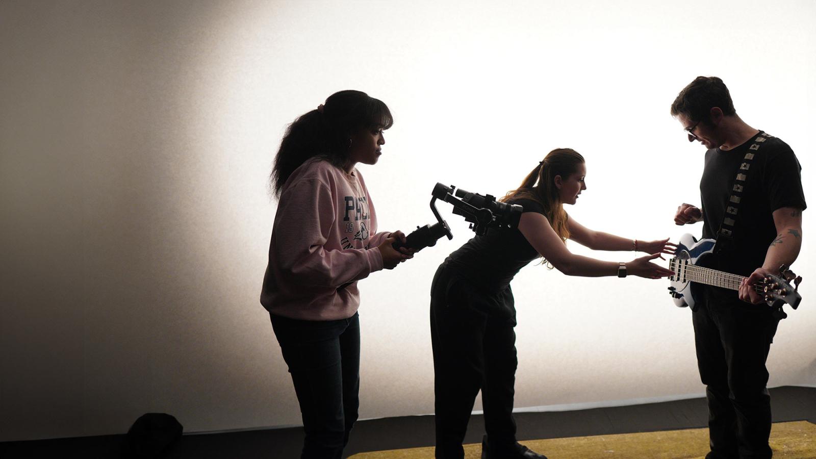 Pace University's Media, Communications, and Visual Arts students filming a music video