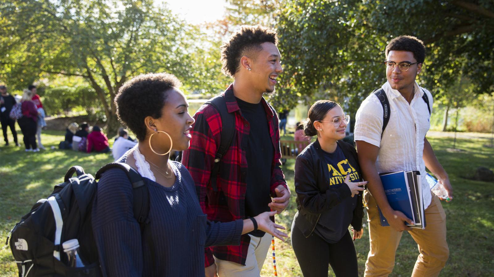 pace students outside on the westchester campus