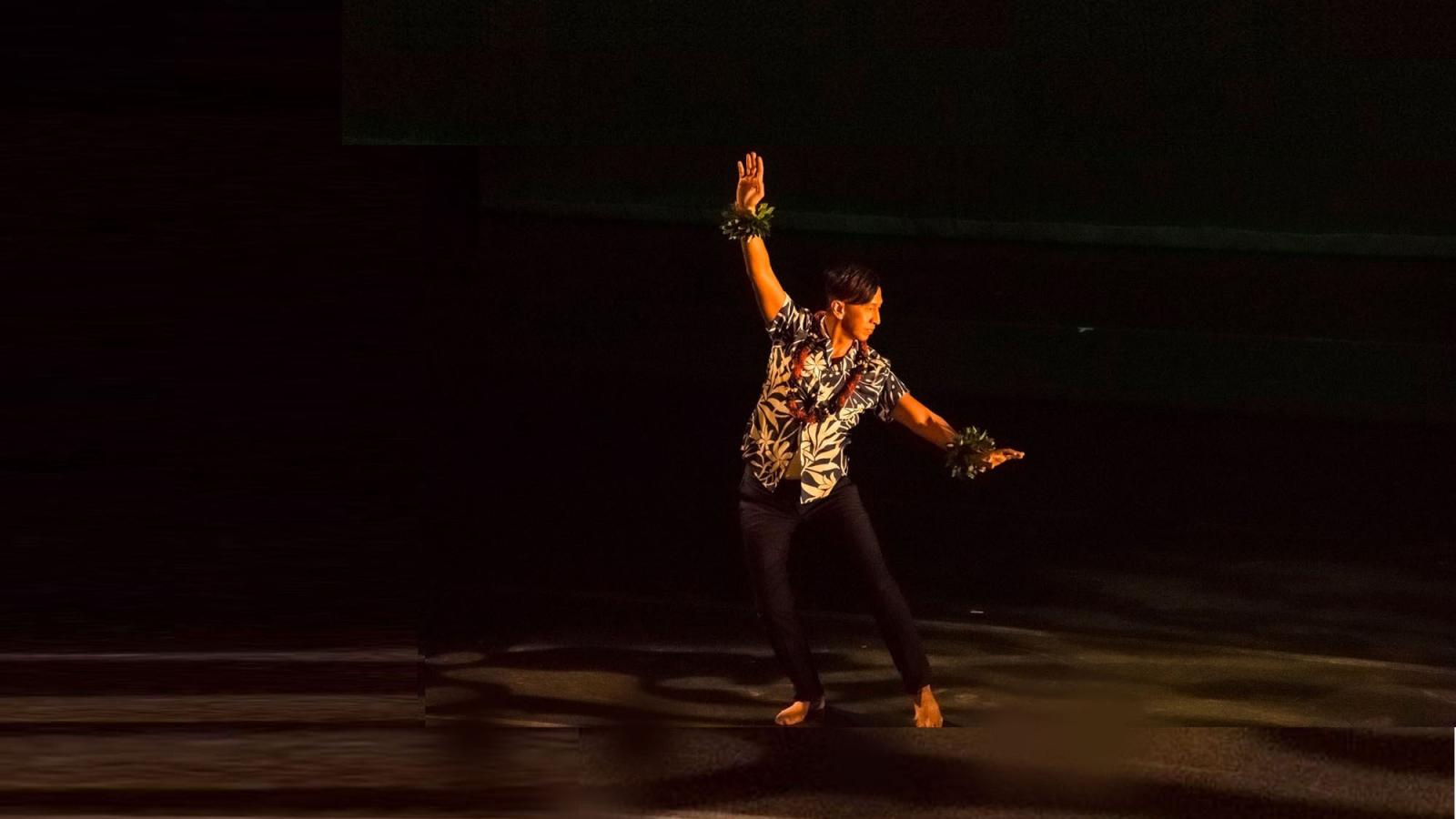 Professor Jeff Rebudal, director of Lubin's graduate arts and entertainment management, performing contemporary hula dance