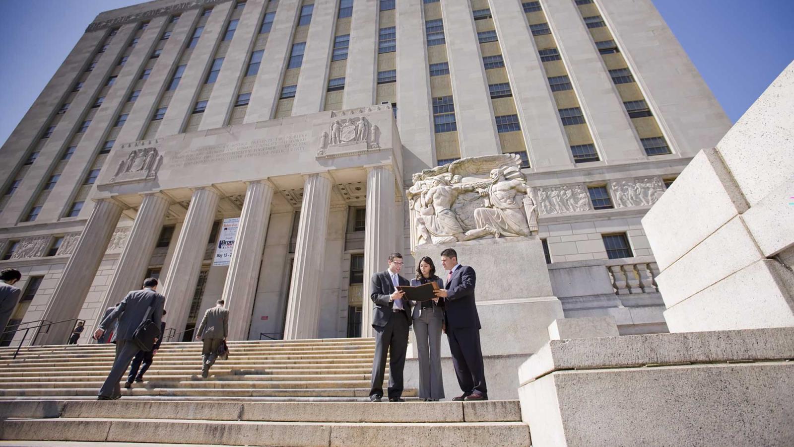 Law students on courthouse steps in White Plains, NY