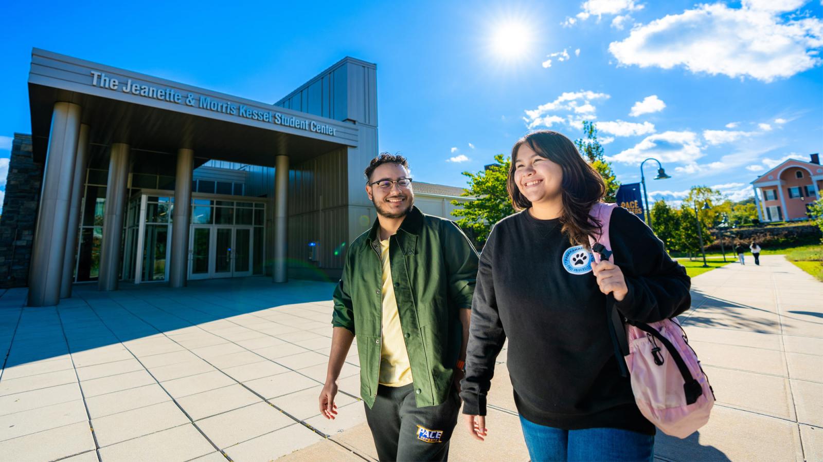 pace students walking in front of the kessel student center