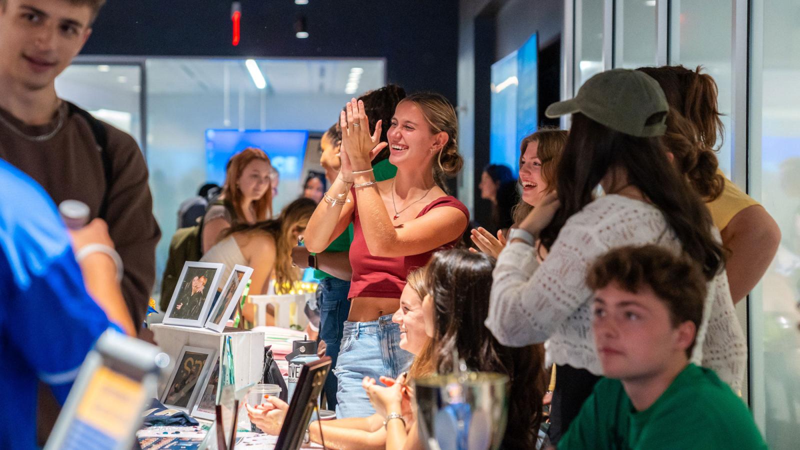 group of students at the annual campus involvement fair in nyc. 