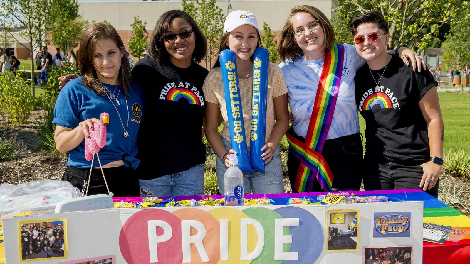 pace students on the pleasantville campus tabling for Pride at Pace