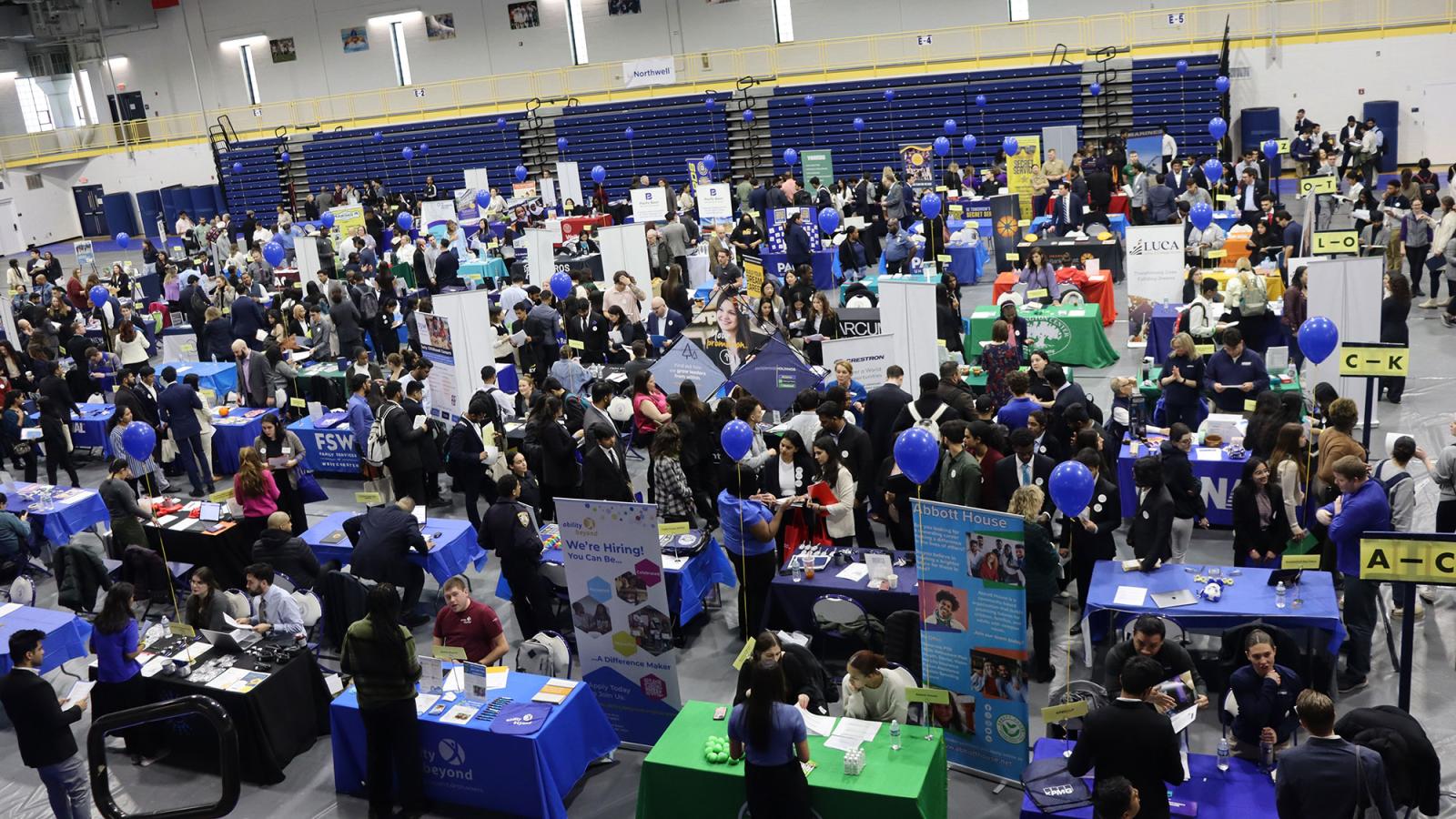 Pace students networking with recruiters at the 2024 Job and Internship Career Fair.