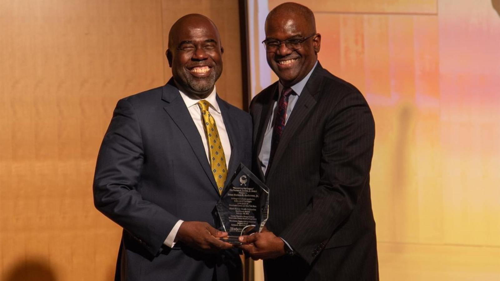 Elisabeth Haub School of Law Dean Horace Anderson receiving the 2024 Trailblazer Award
