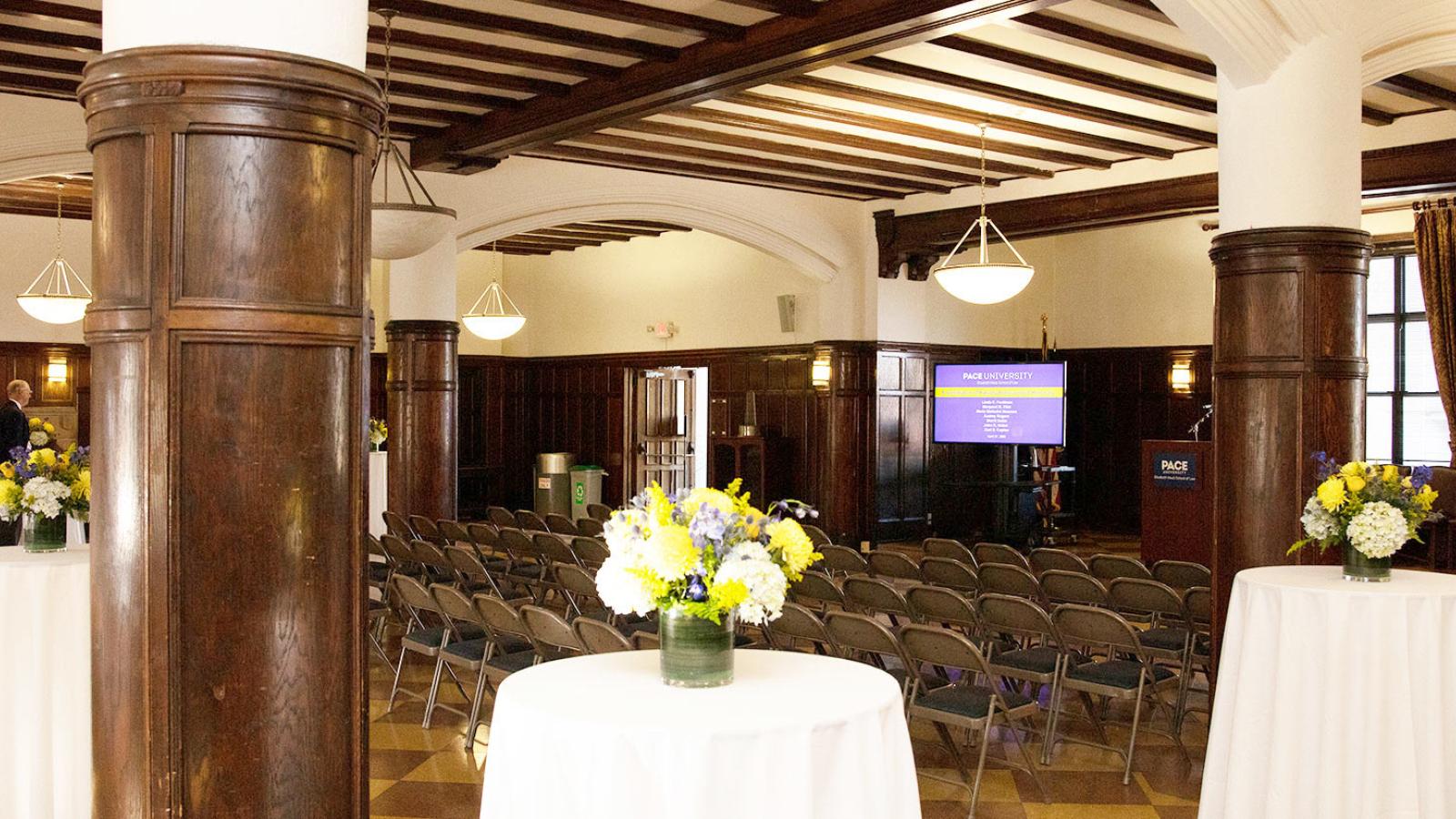 Event setup in Tudor Room at the Elisabeth Haub School of Law at Pace University
