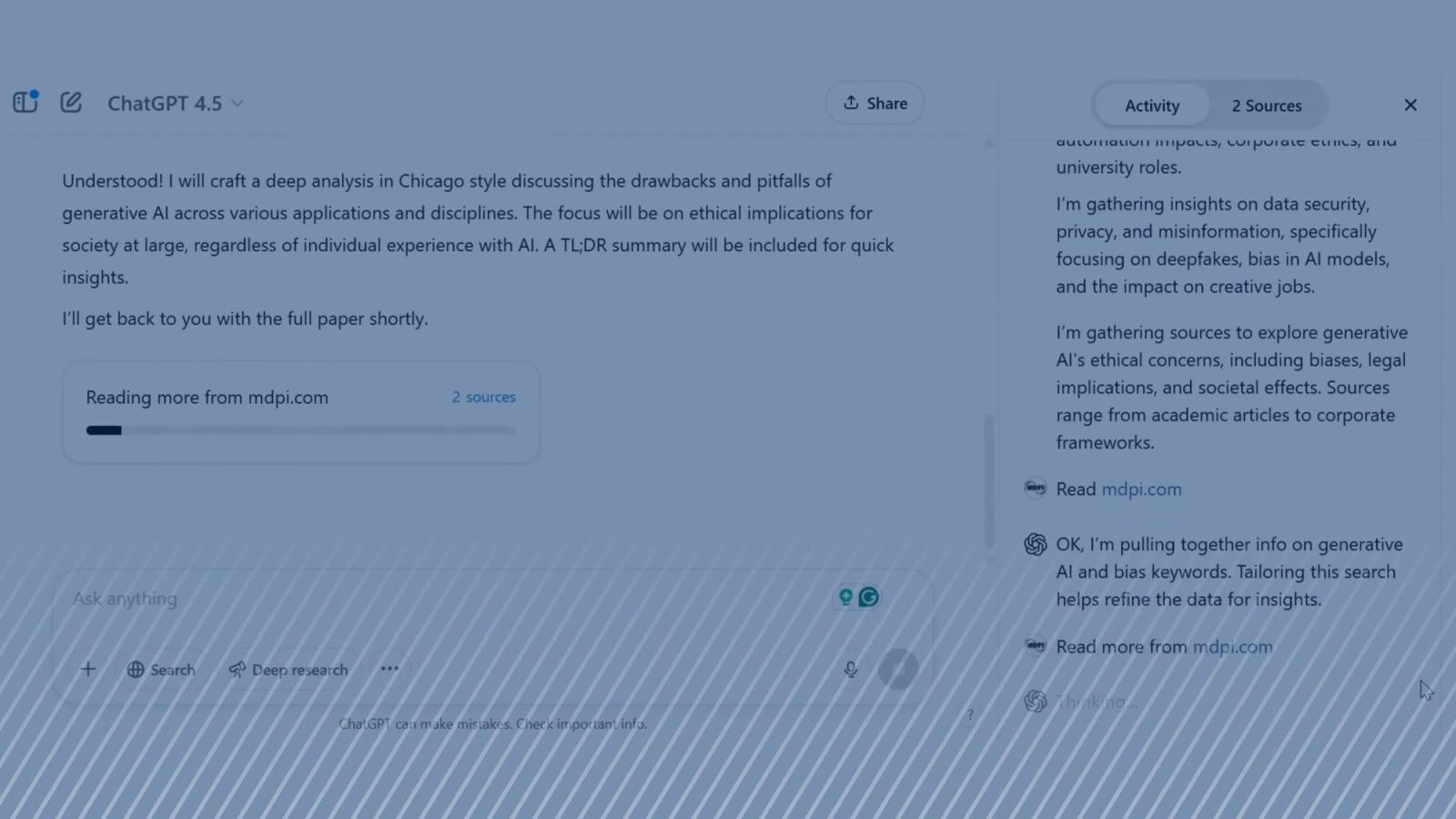Screenshot of ChatGPT with Deep Research output.