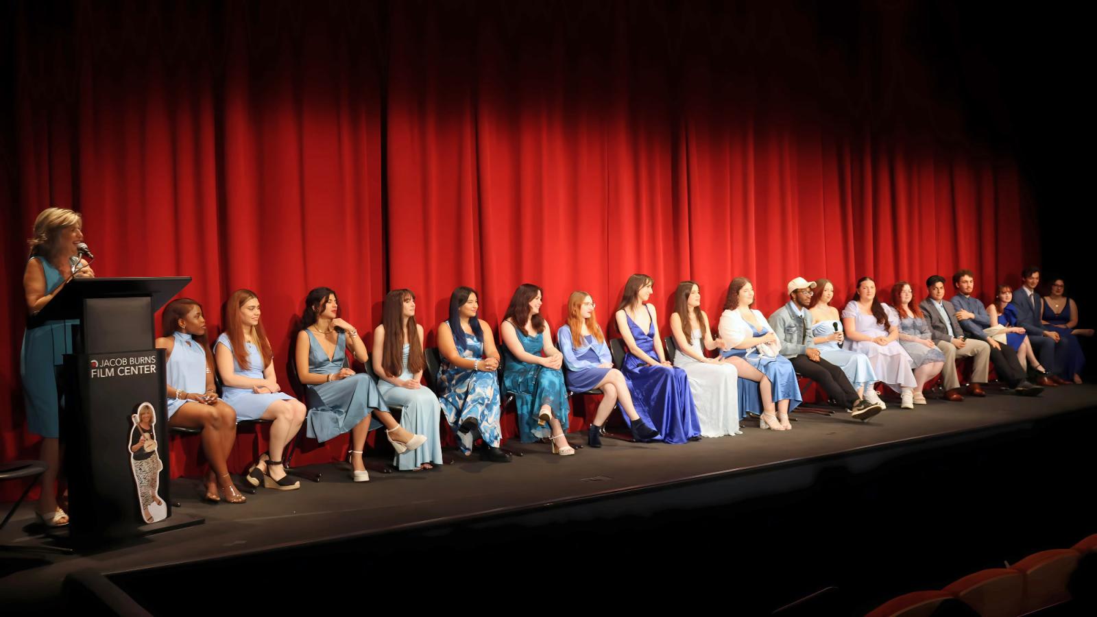 Pace University’s documentary film team on stage at the Jacob Burns Film Center.