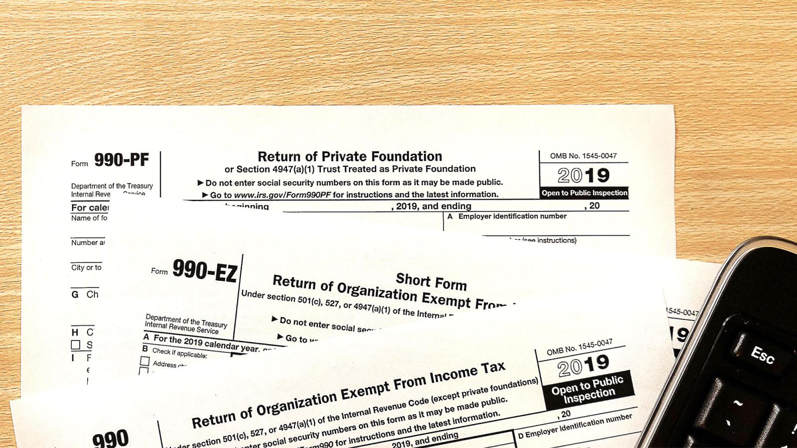 non profit tax forms laid out on table