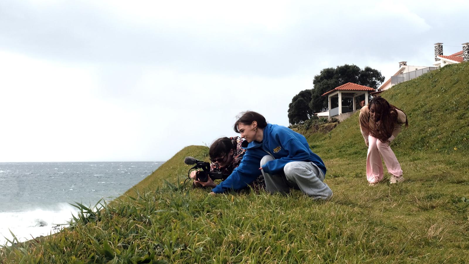 Students on the hillside in Azores filming for PaceDocs