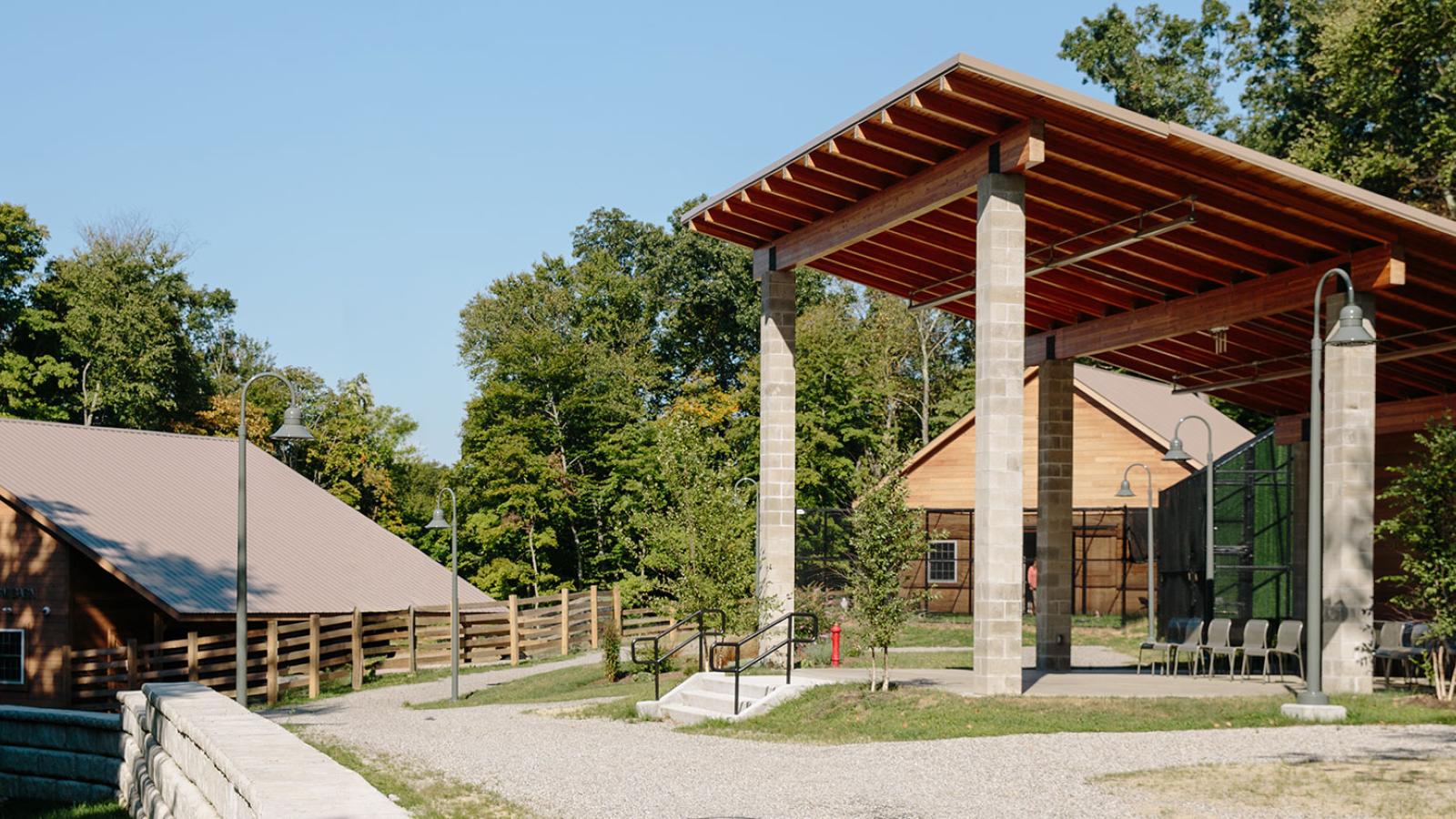 A wide shot of the buildings of the Pace University Conservation Center