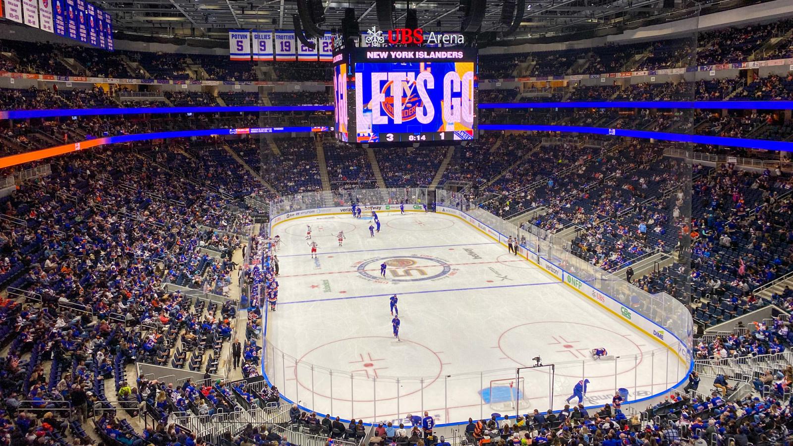 UBS Arena featuring a NY Islanders hockey game.