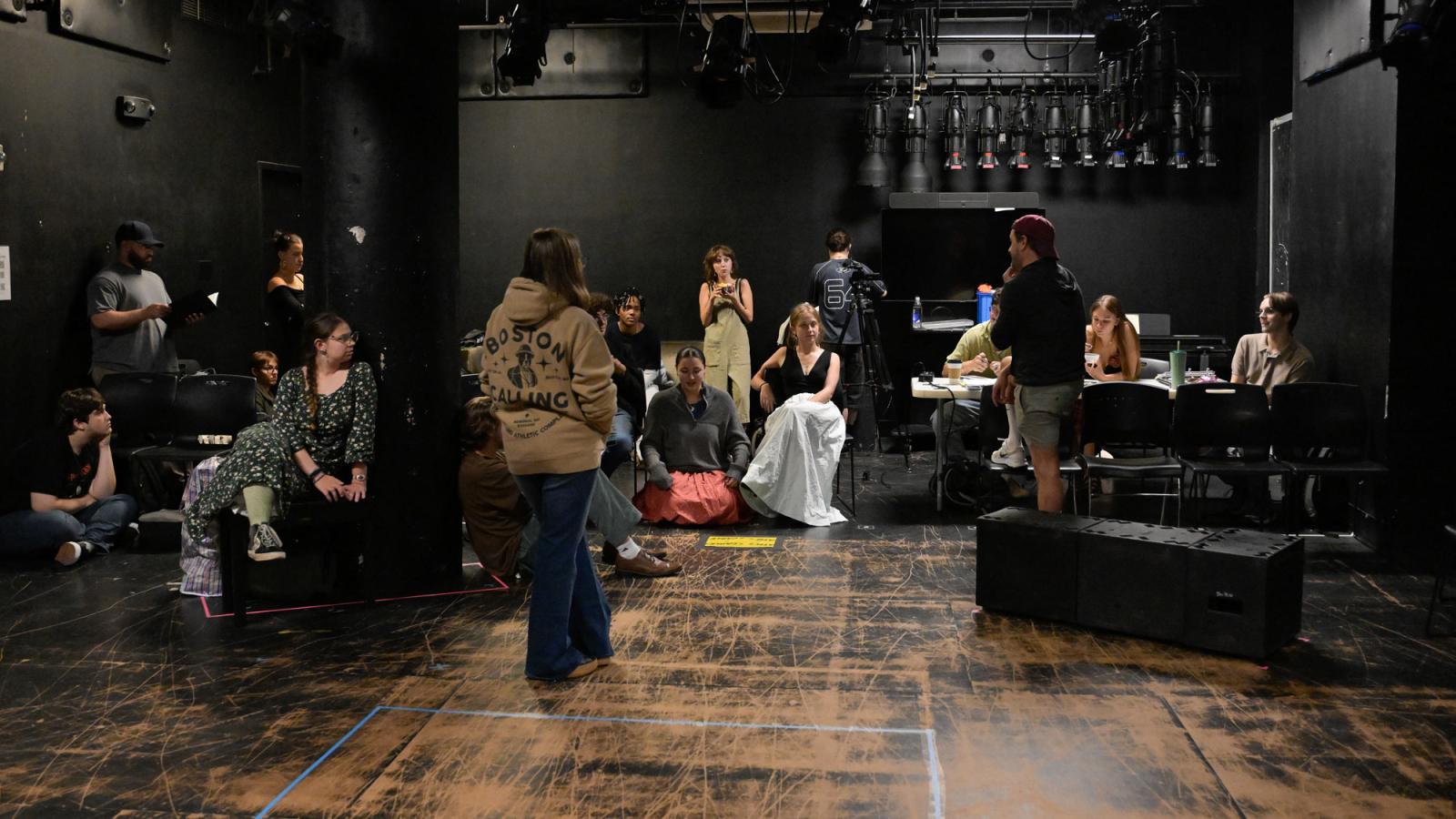 The cast and crew of The Seagull at rehersal.