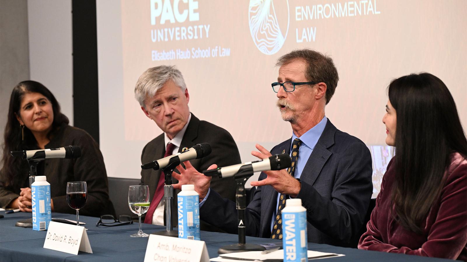 2025 Haub Award Panelists, Professor Smita Narula, John Knox, David Boyd and Ambassador Maritza Chan Valverde