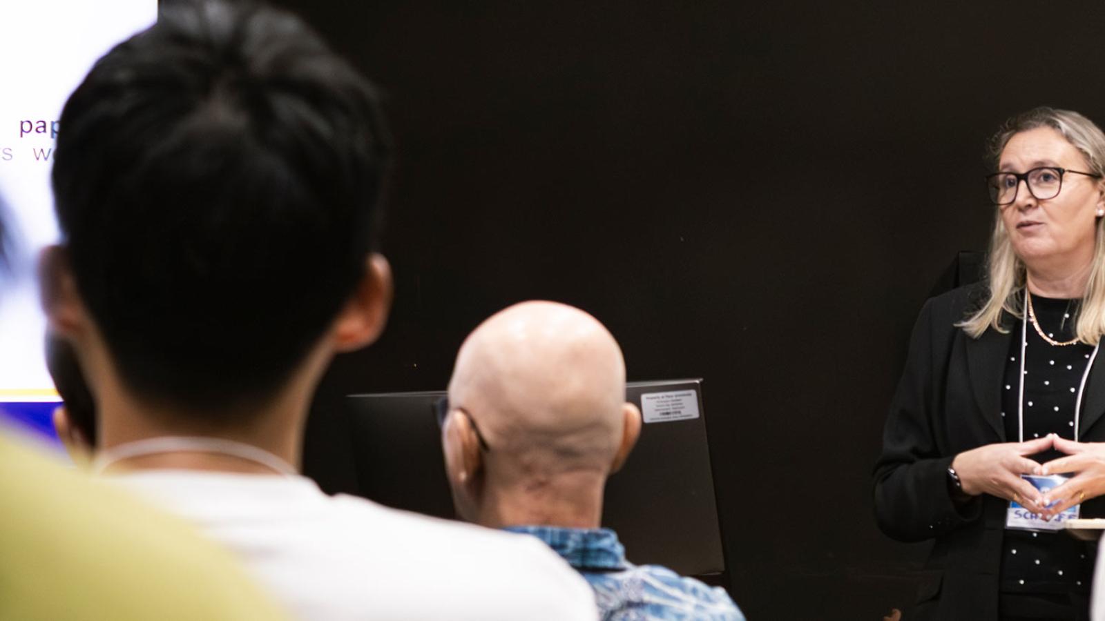 Pace University faculty member Christelle Scharff speaks at the AI Conference