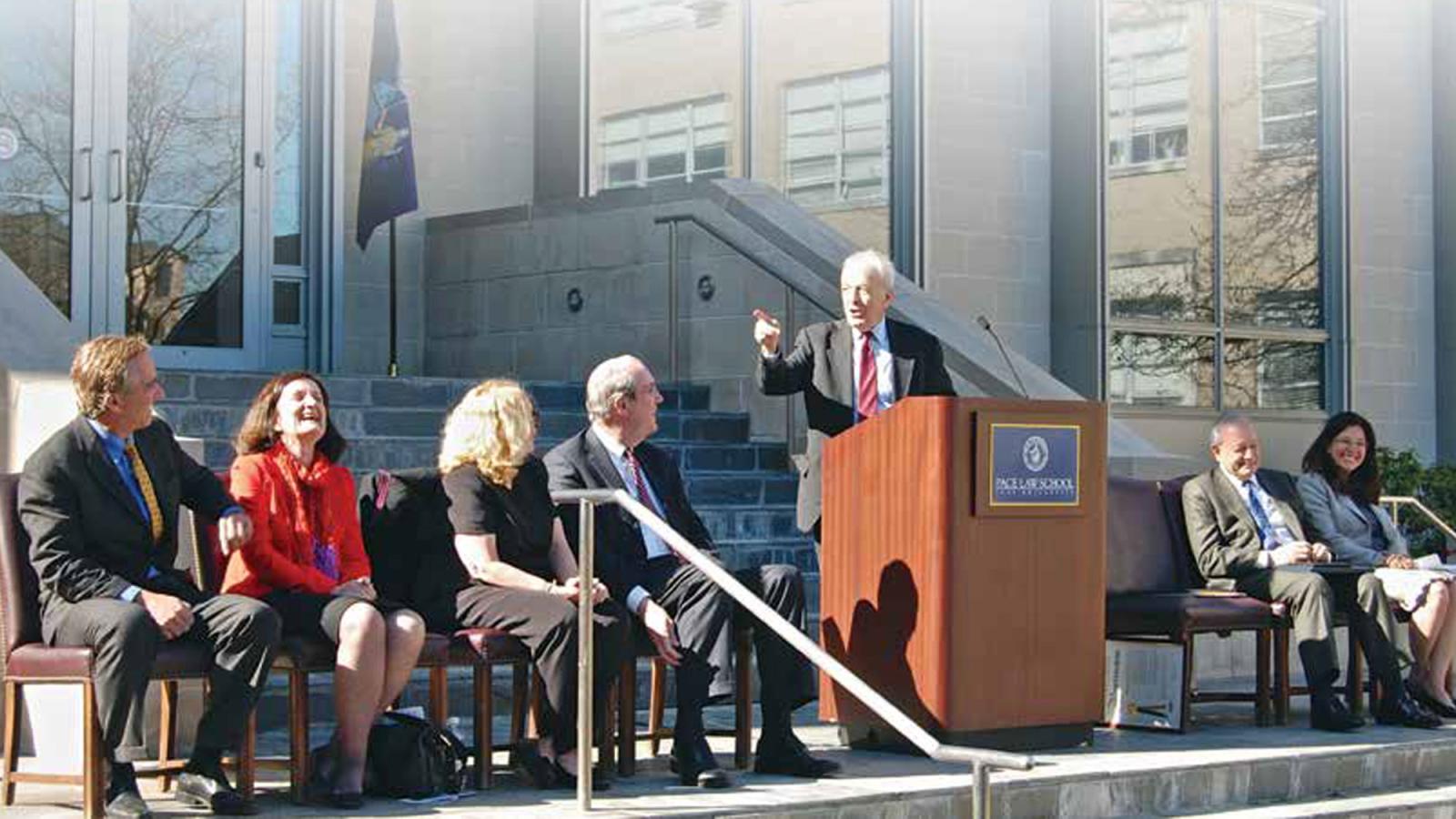 Dean Ottinger speaking at opening of Ottinger Hall in 2013