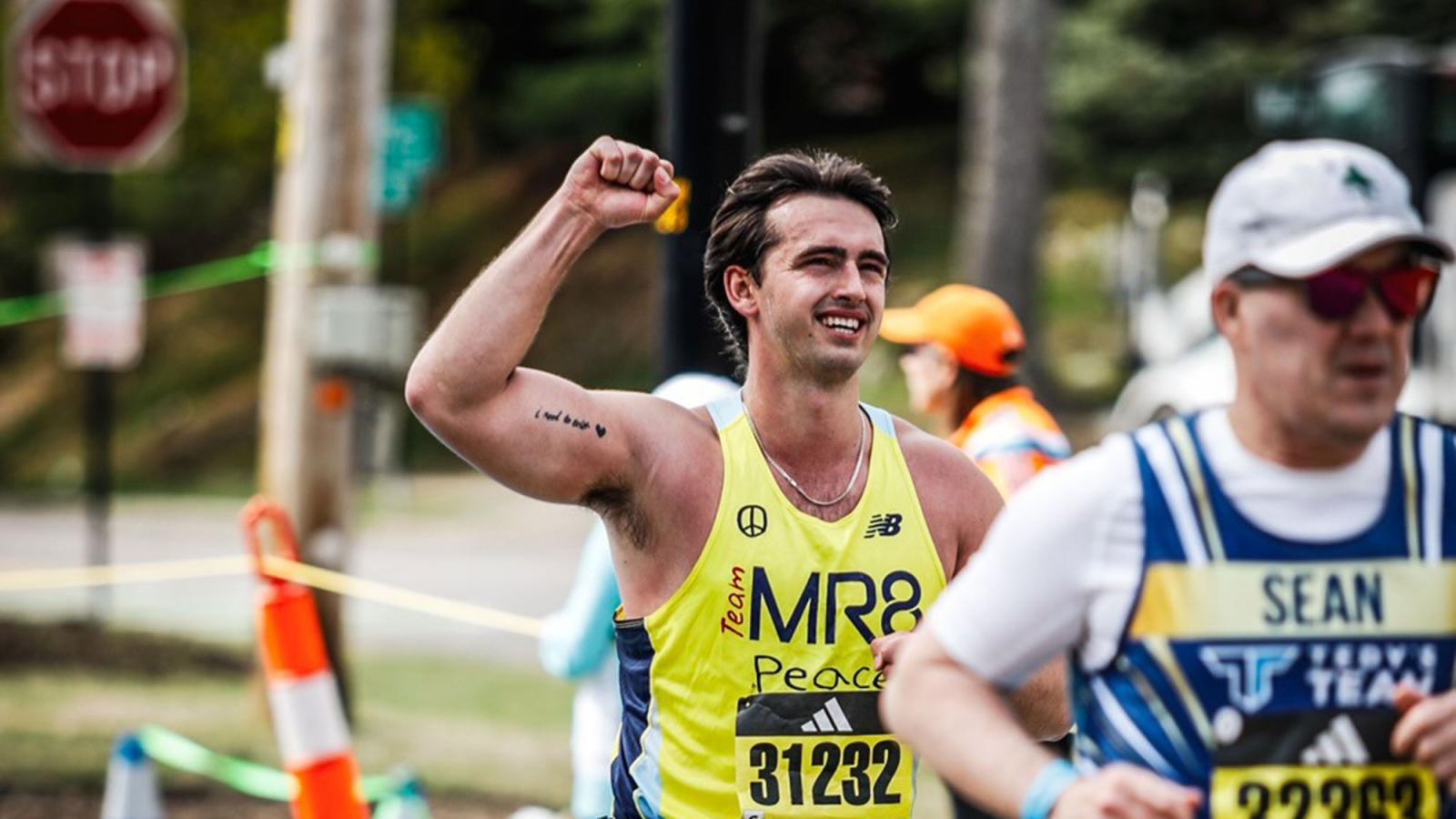 Pace University Lubin School alumnus Henry Richard ’25 running the Boston marathon.