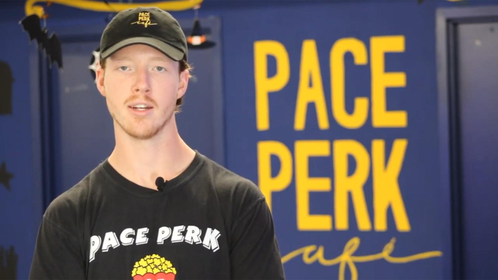 Lubin student working at the student-run business Pace Fit on the Pleasantville Campus