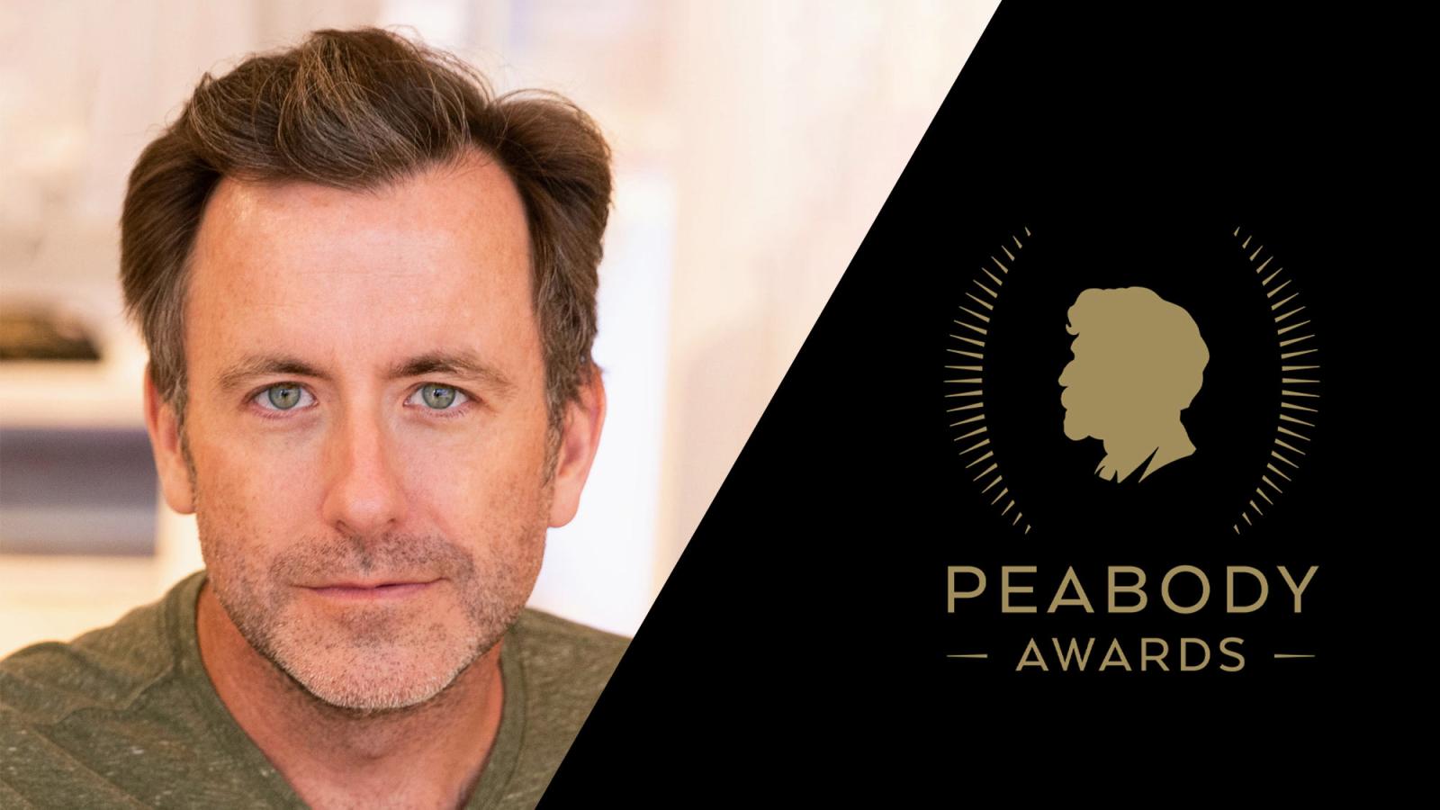 Headshot of Professor Brendan Patrick Hughes with a Peabody Awards logo.