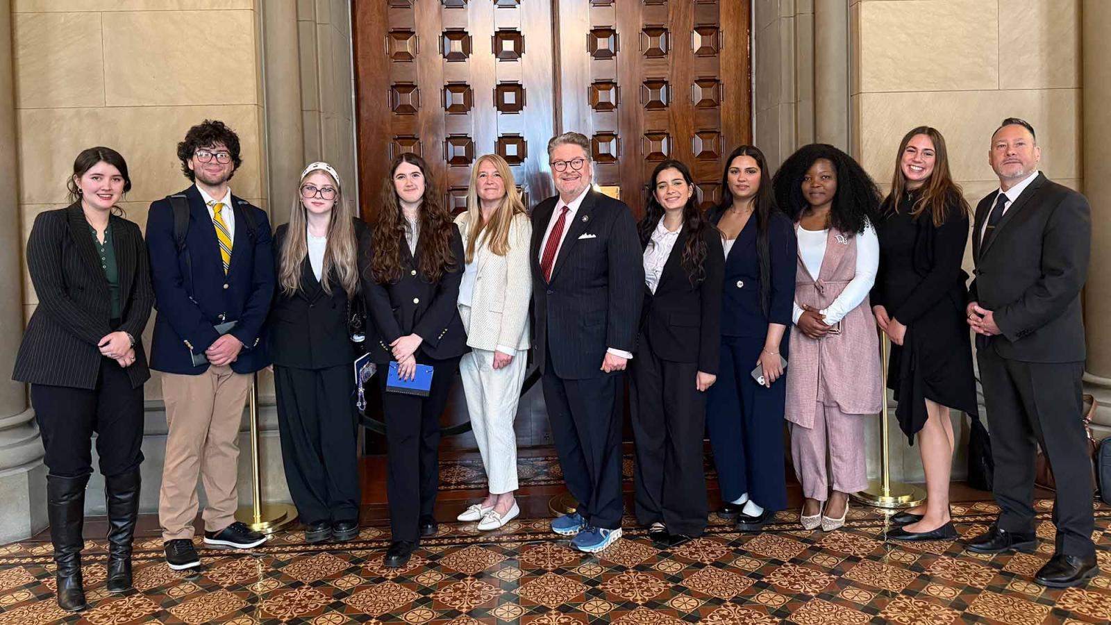Pace University students in the Animal Advocacy Clinic meet with Sen. Pete Harckham in Albany.