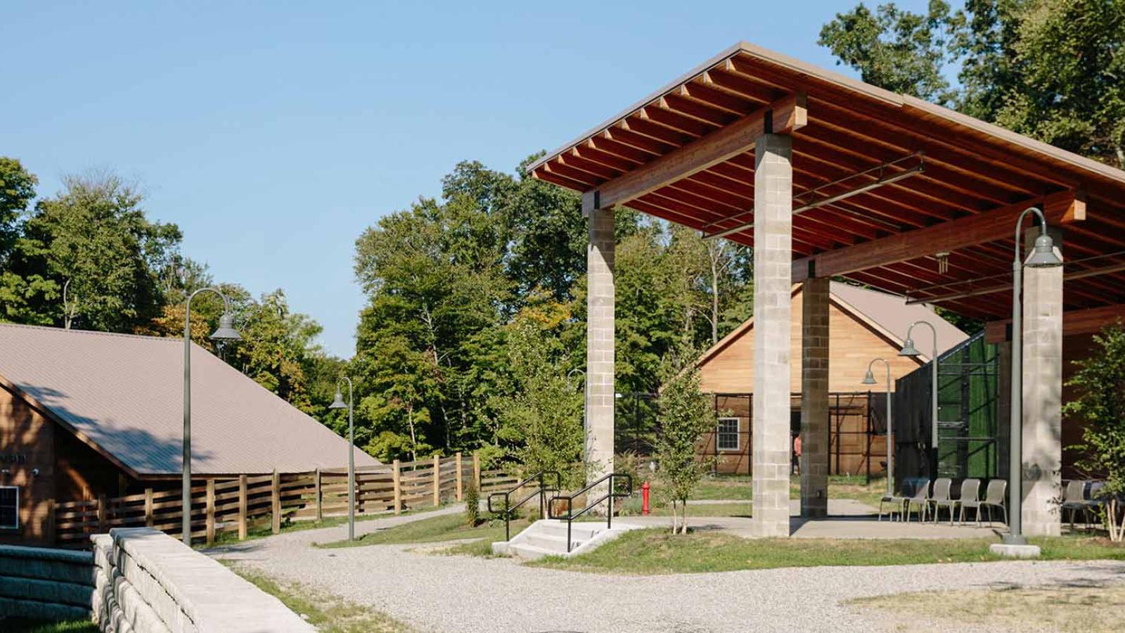 A wide shot of the buildings of the Pace University Conservation Center