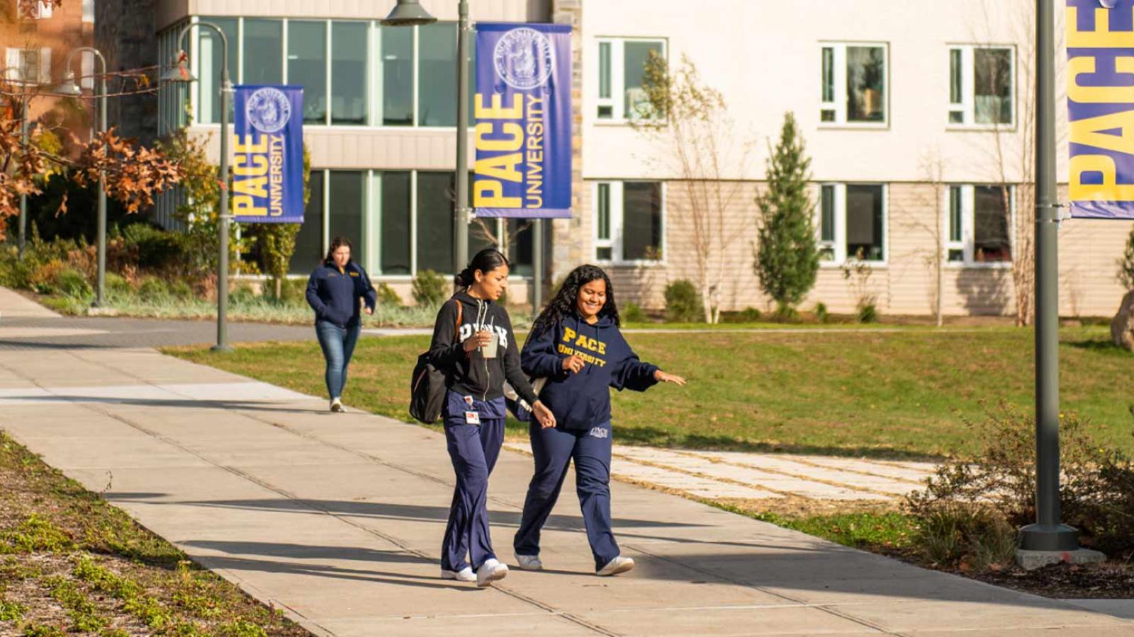 Students walking through the Pleasantville campus