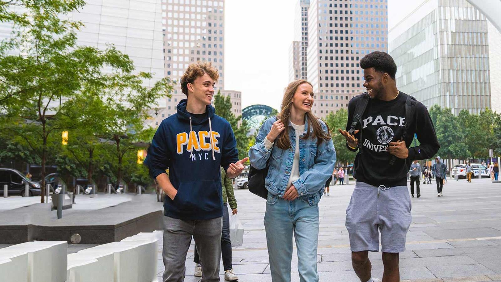 Pace University students walking down the street in New York City