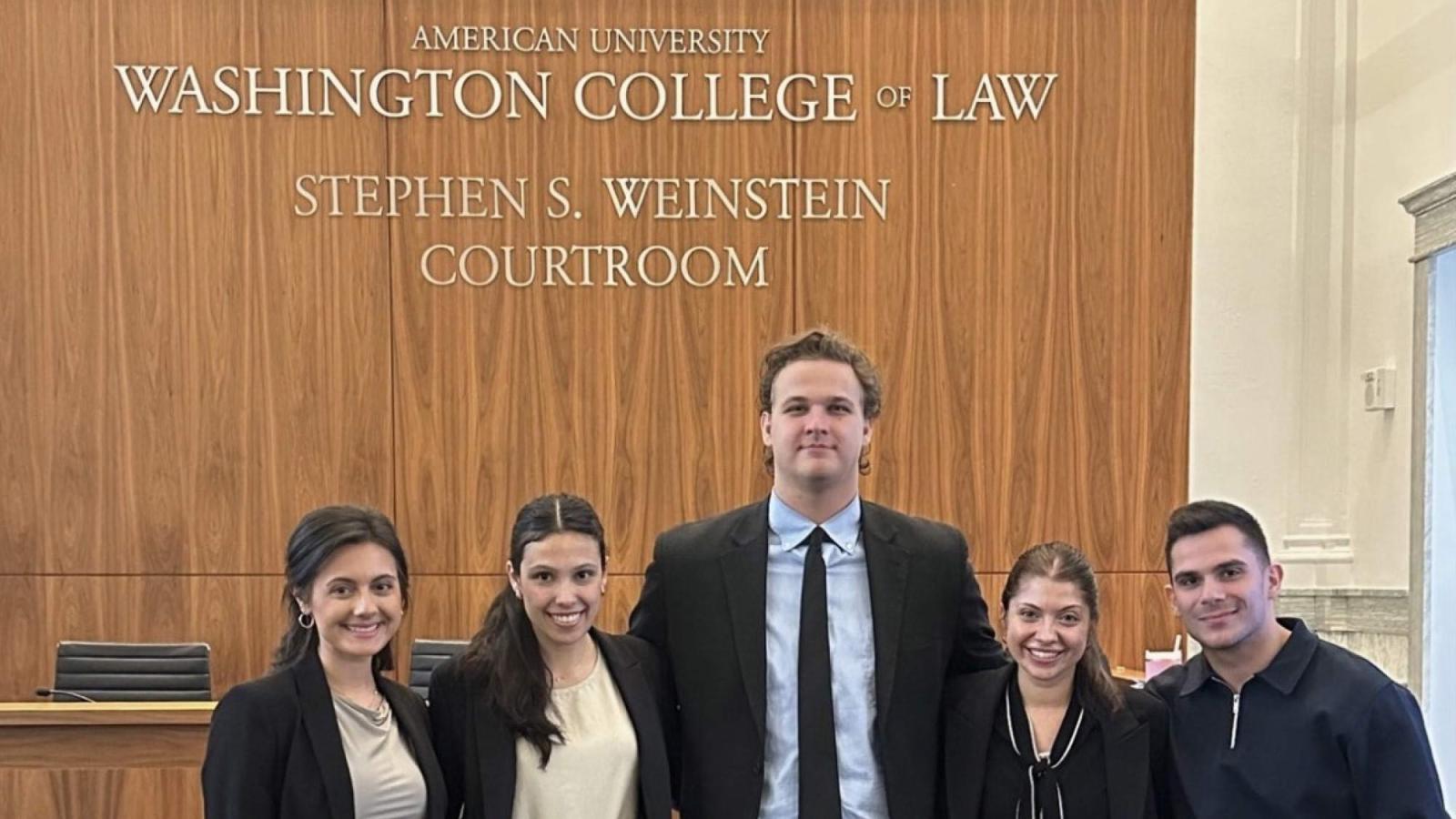 Elisabeth Haub School of Law trial advocacy competitors and coaches Marina Di Leo, Skyler Pozo, James Page, Maiya Aubry, Joseph Demonte