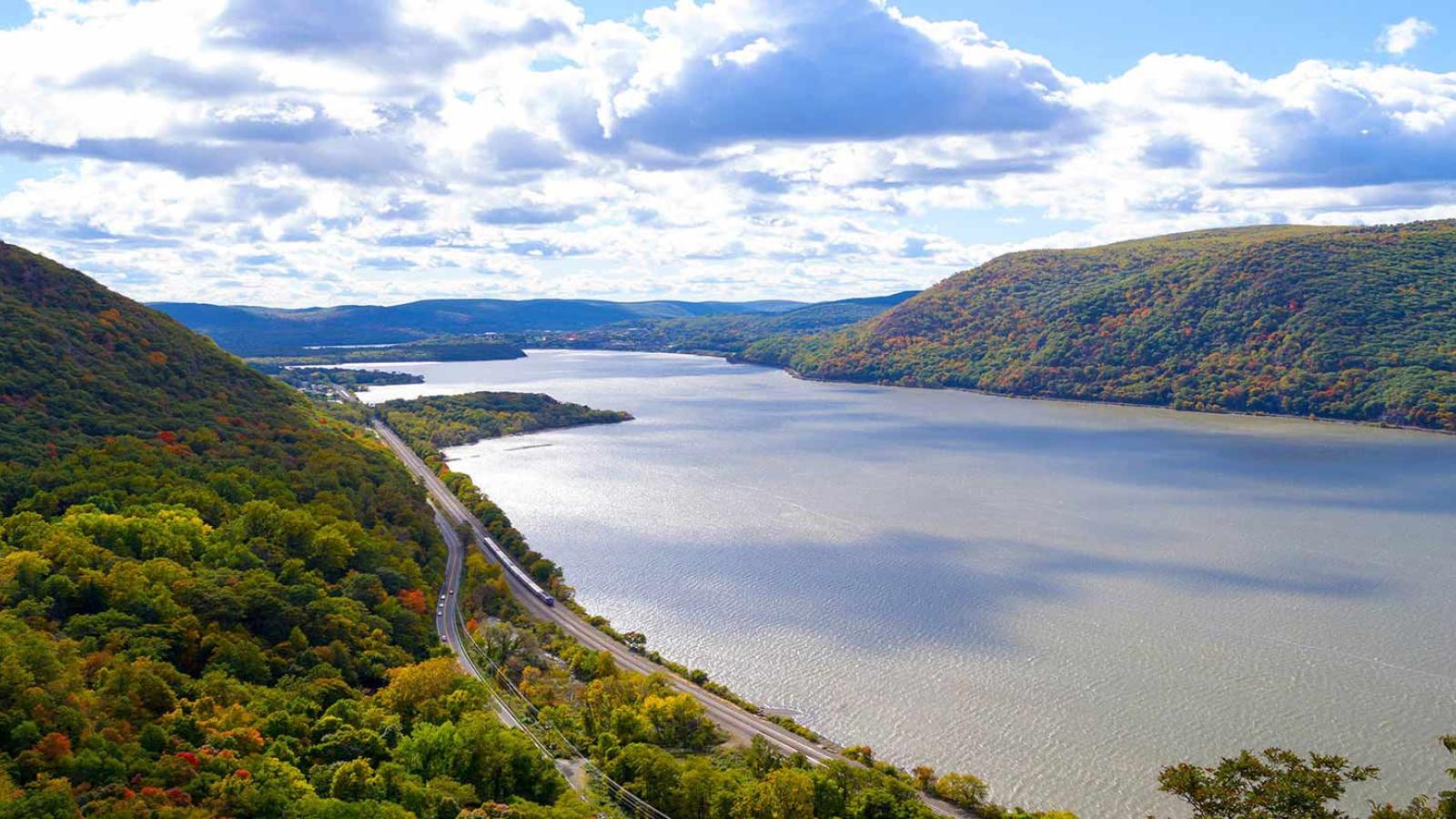 Overhead landscape shot of the Hudson River