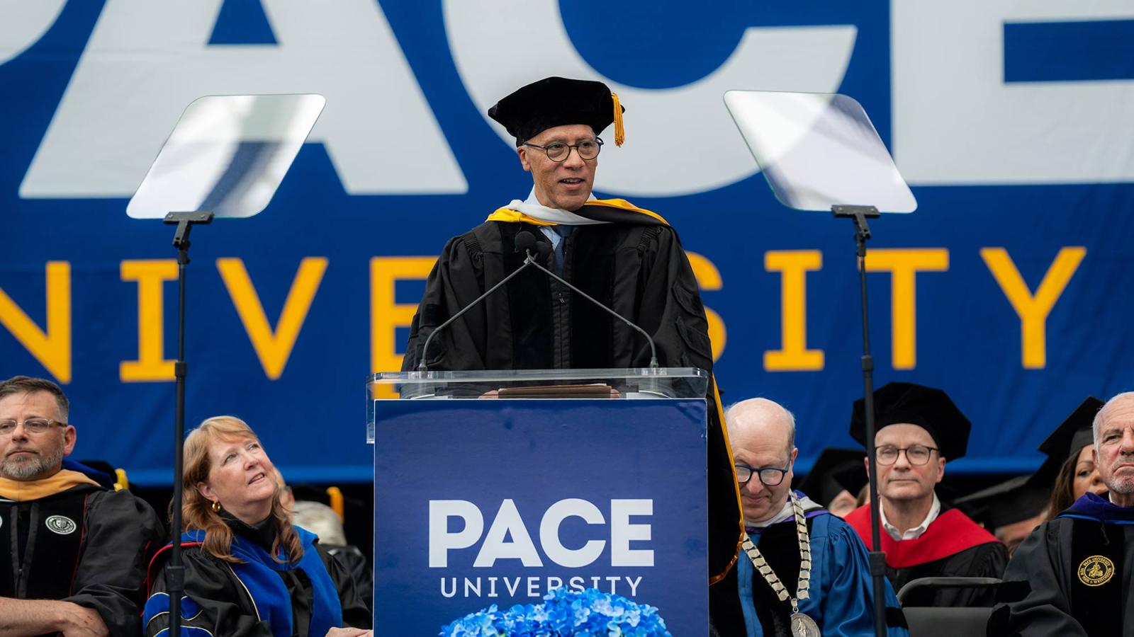 Dateline NBC anchor Lester Holt delivers keynote at Pace University Commencement, May 20, 2026