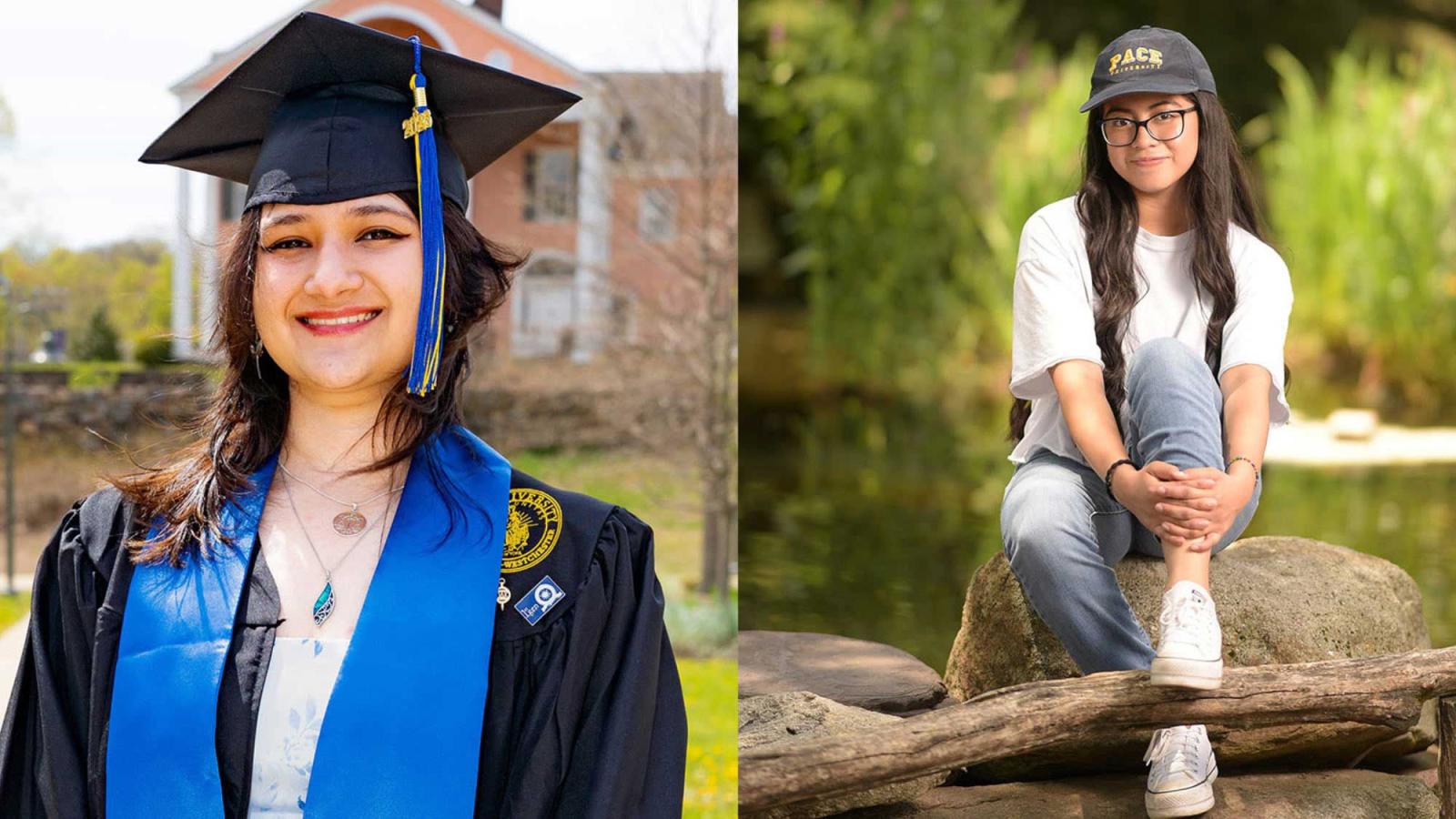 Split screen of Pace University class of 2026 commencement community service award winners