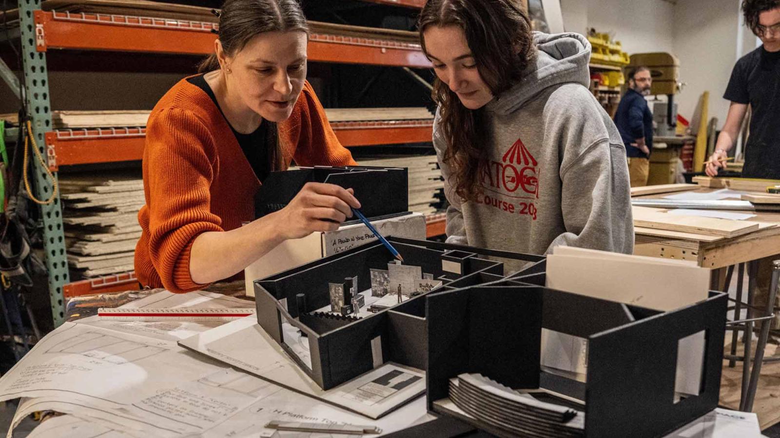 April Bartlett working with a production student.