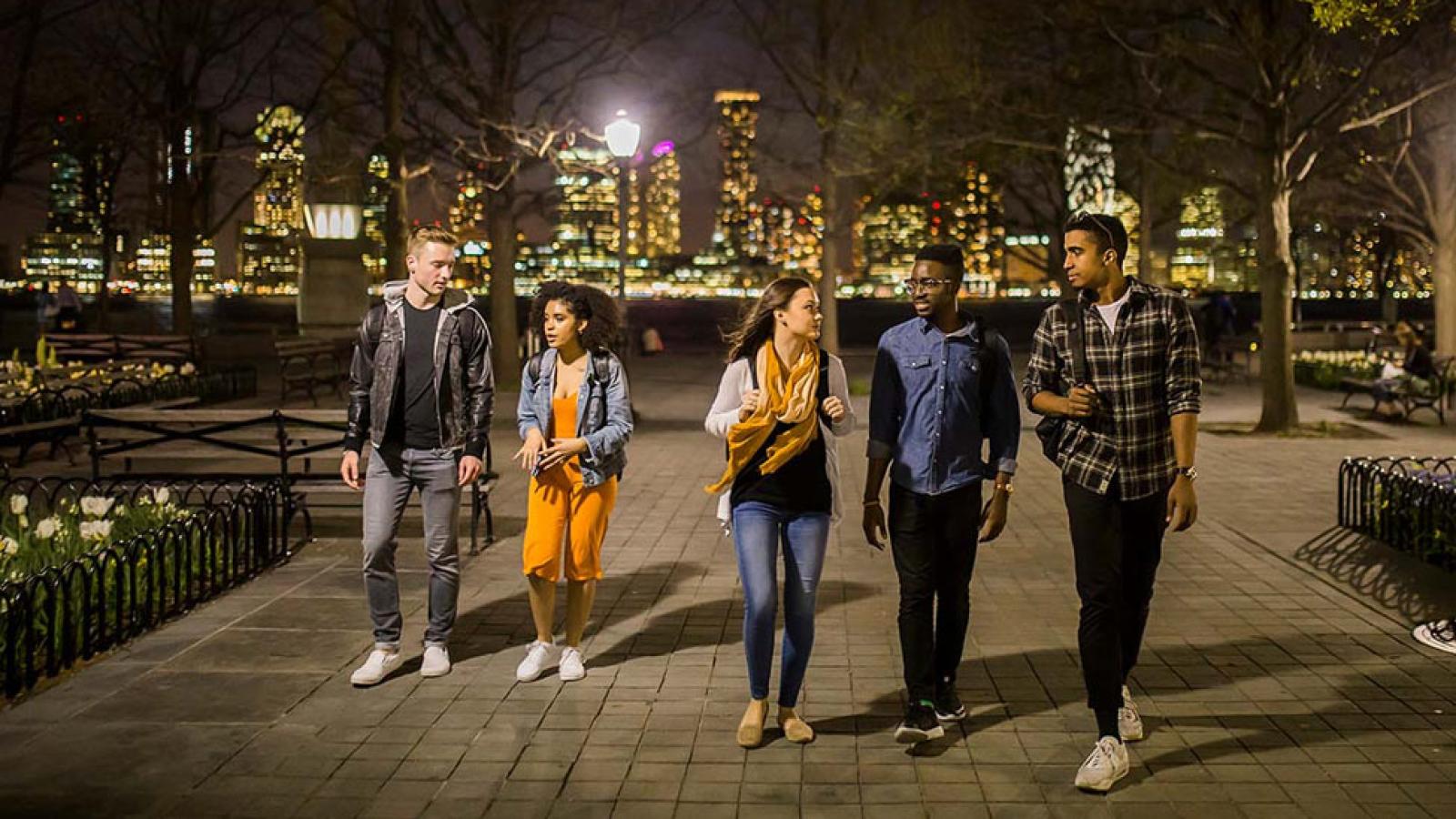 students walking at night near pace nyc campus