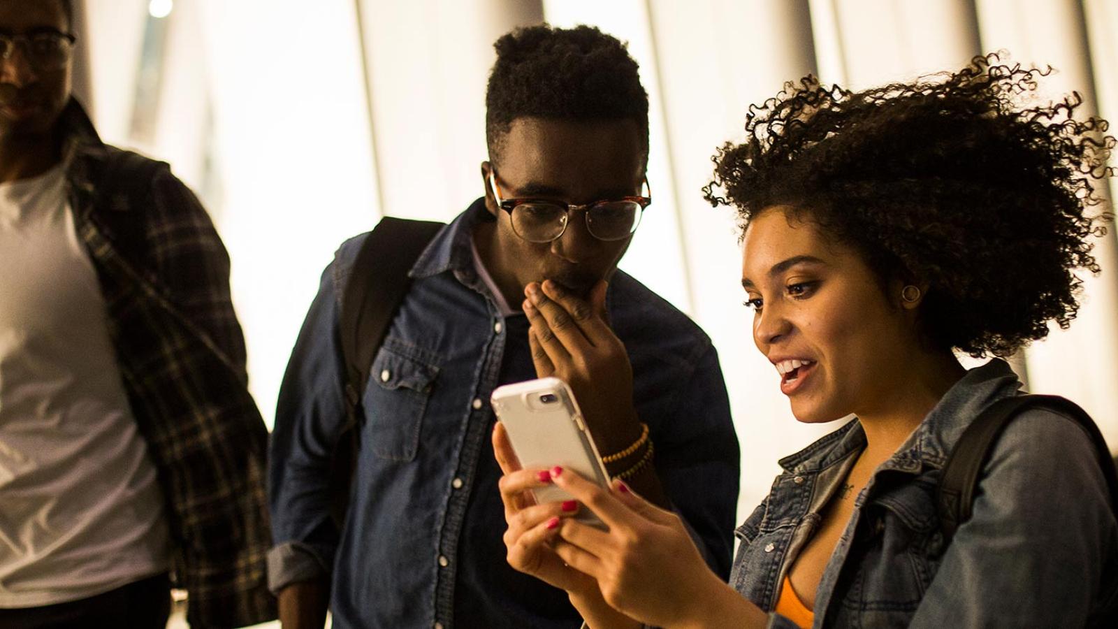 Female Pace University student on her cellphone