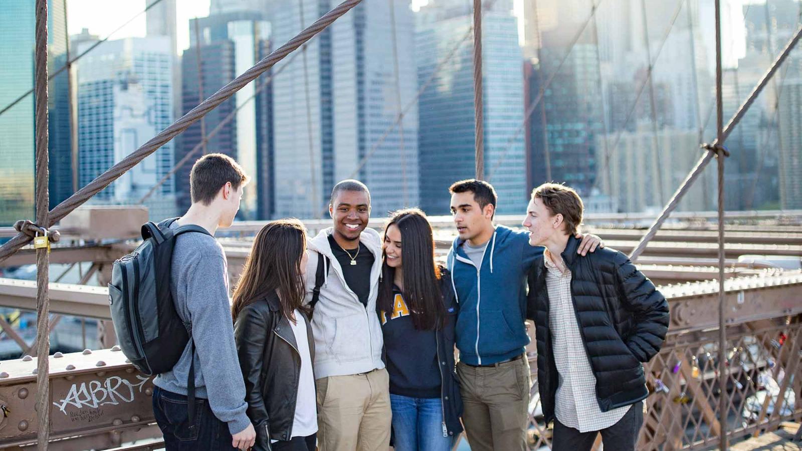 Pace students on the Brooklyn Bridge near the Manhattan campus
