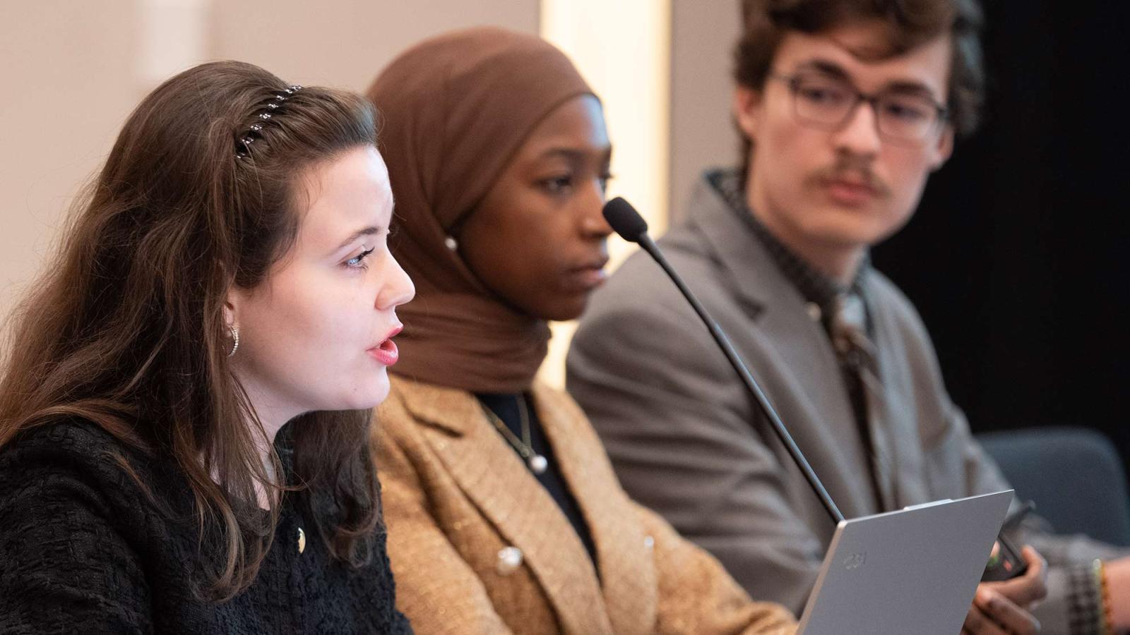 Pace University Economics students speaking at Fiscal Challenge panel