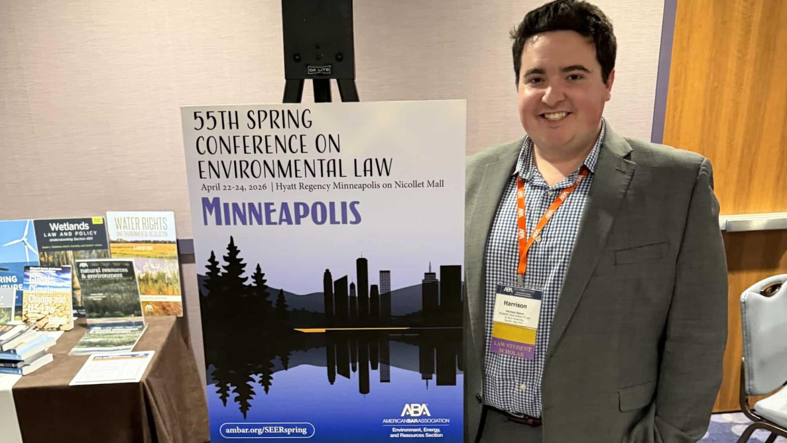 Elisabeth Haub School of Law student Harrison Bench standing at the ABA Seer Competition