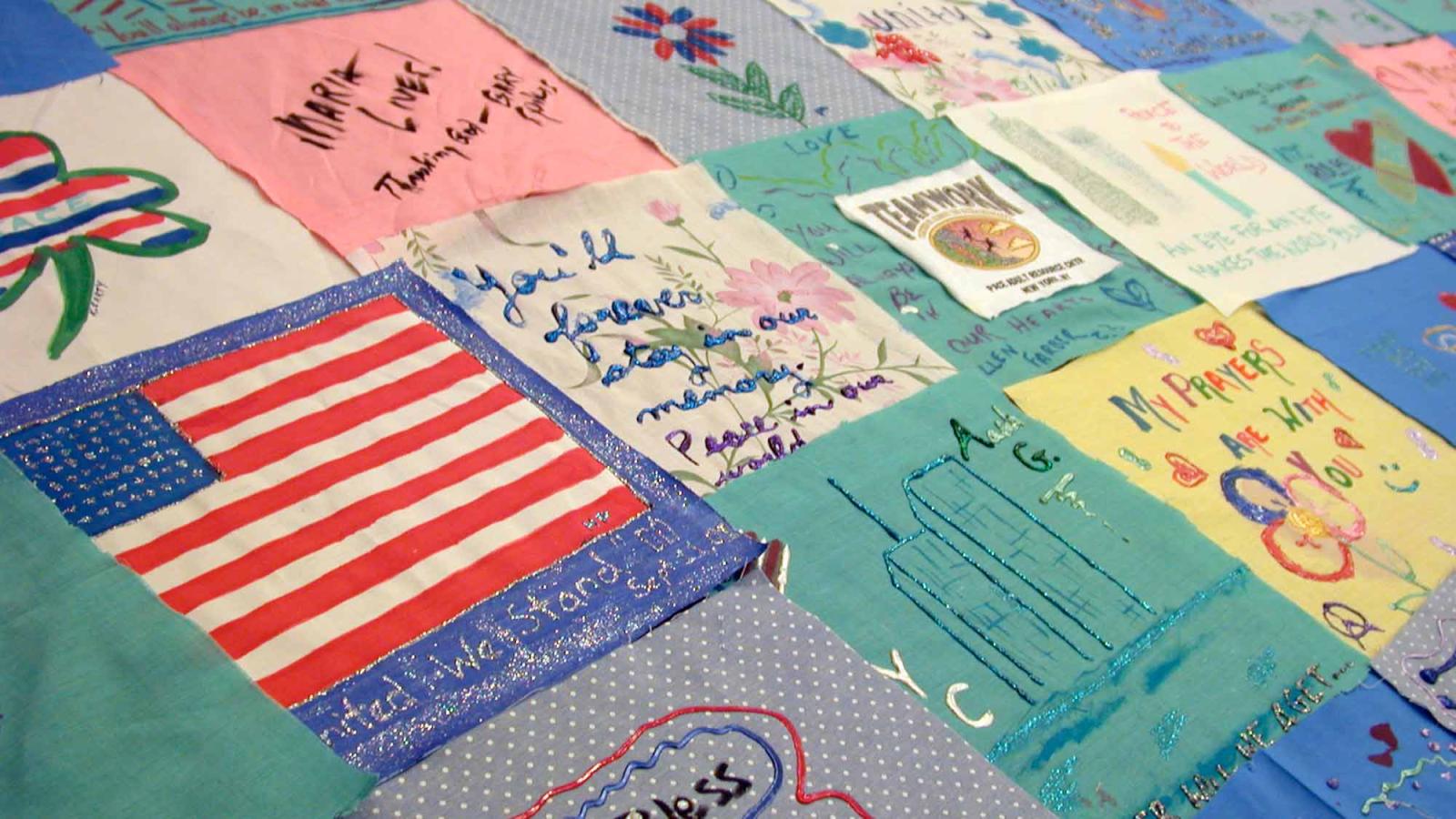 Close-up of the 9/11 memorial quilt.