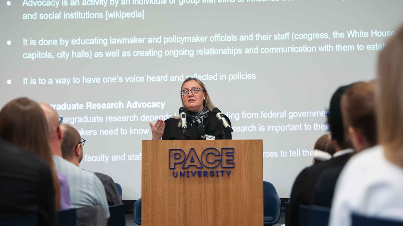 Pace University professor Christelle Scharff presents research