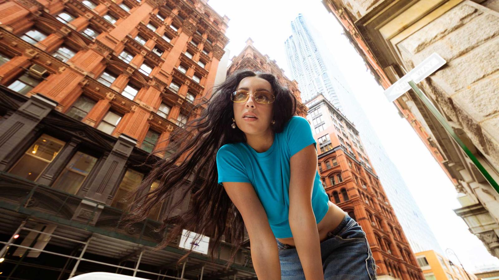 Pace University student posing for the camera in NYC.