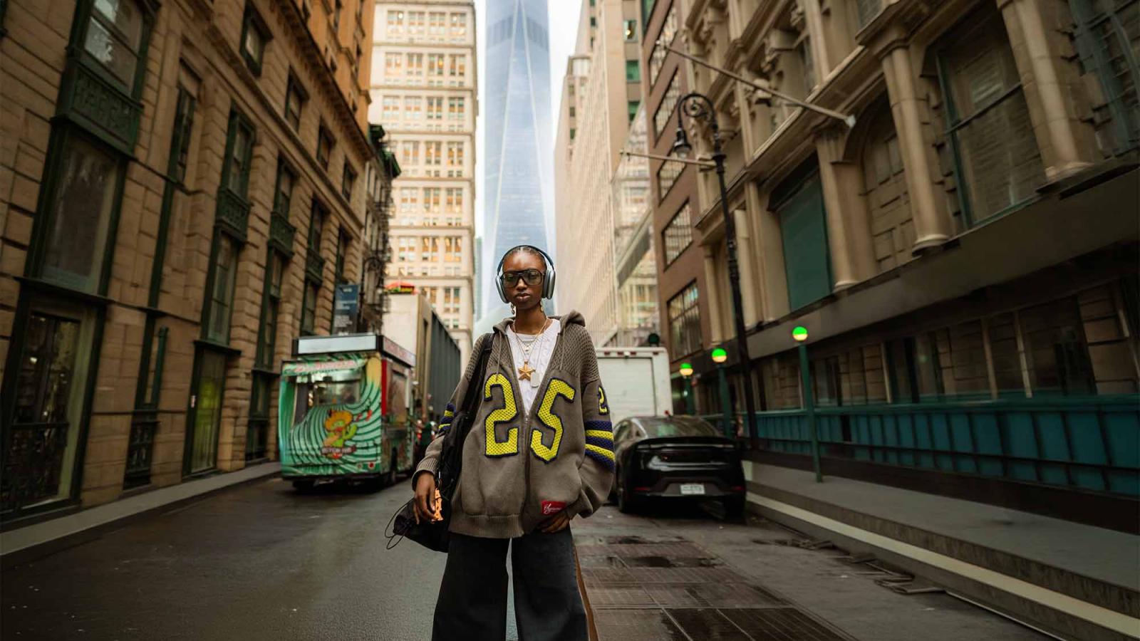 Pace University student posing for the camera in NYC.