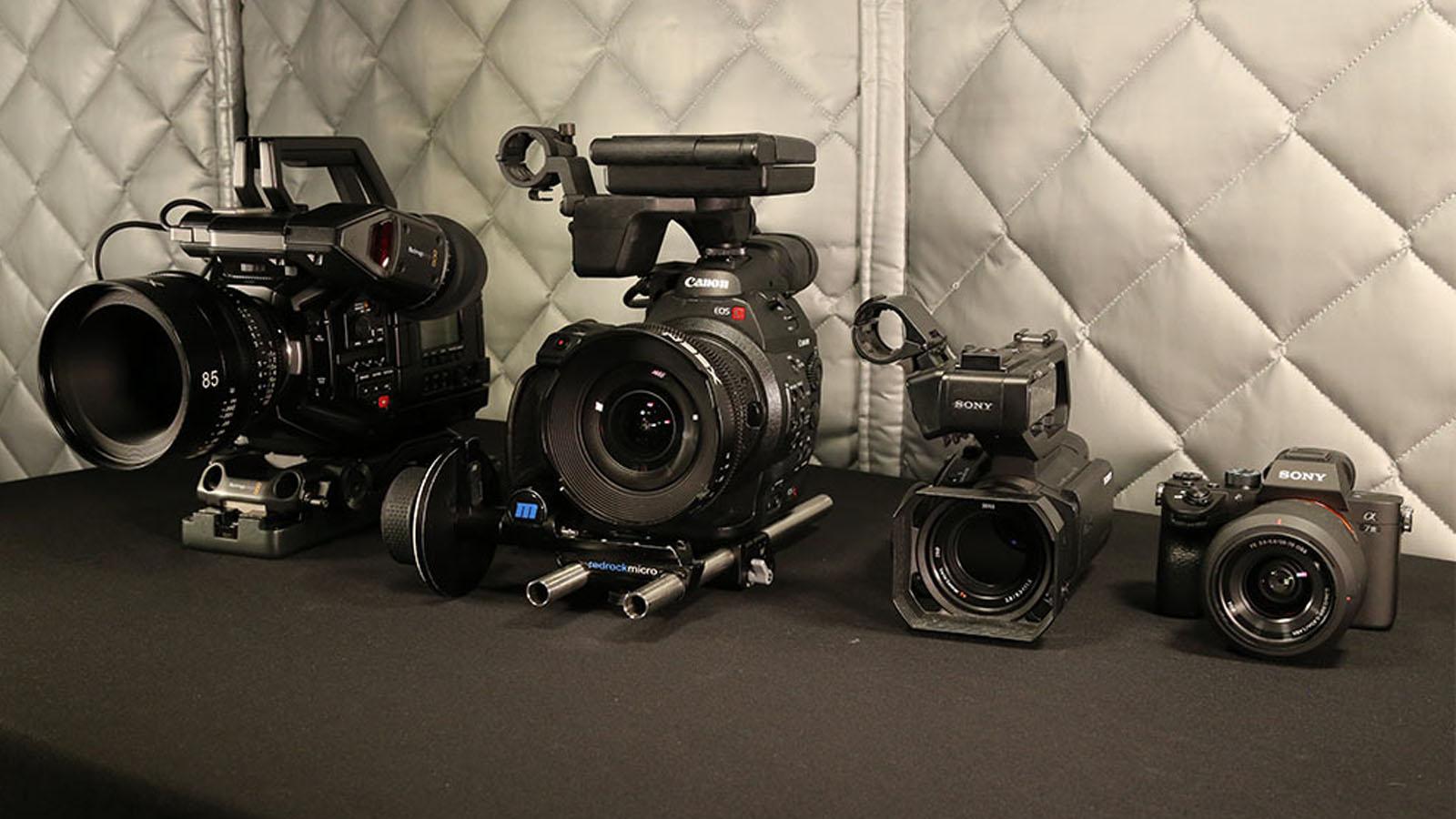Cameras in size order on a table