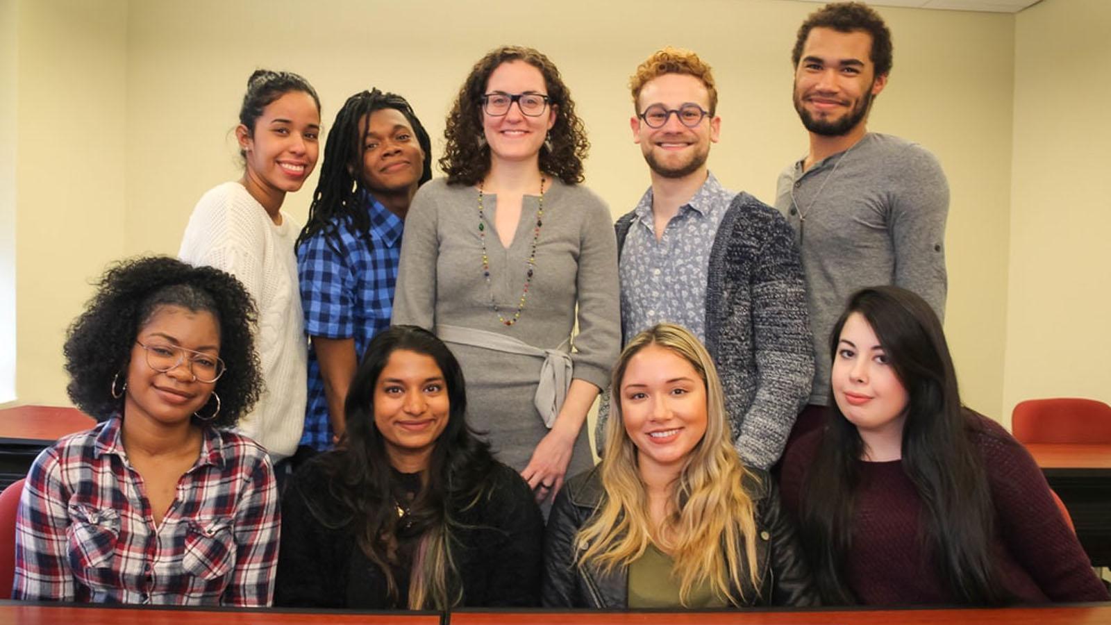 Left to right: Kathaleen Murillo, Brandon Brown, Dr. Lisa Rosenthal, Benjamin Gronich, DaSean Young, Camara Faria, Ashleigh Deosaran, Danielle Huertas, Amanda Frobosilo