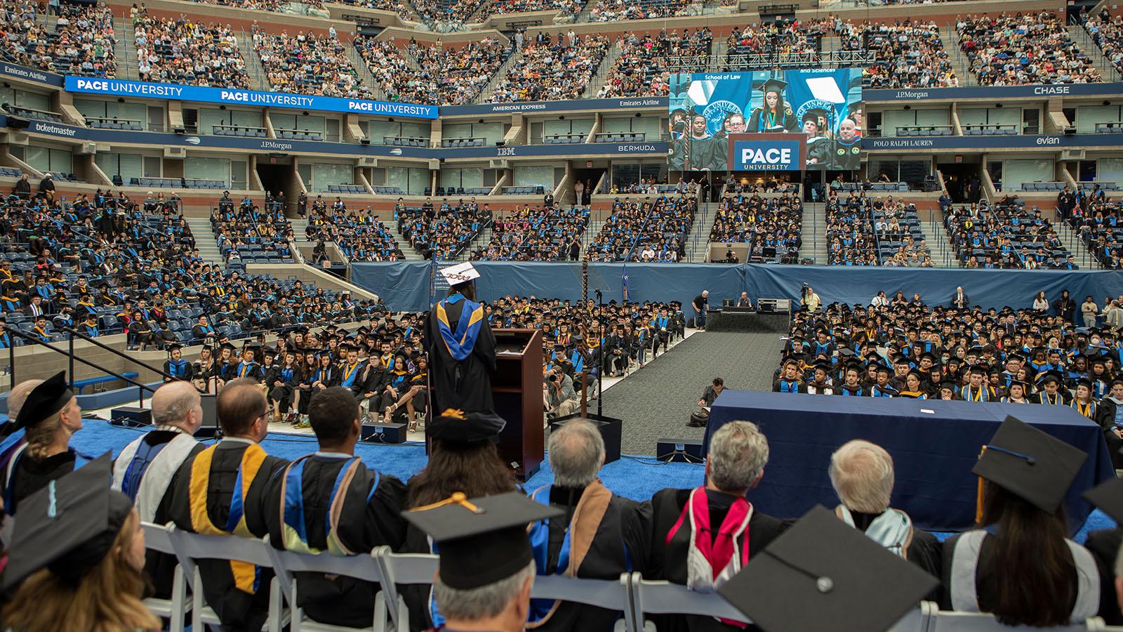 More than 15,000 graduates and guests attended Pace University’s first in-person Commencement Ceremony at the USTA Billie Jean King National Tennis Center on May 16, 2022.
