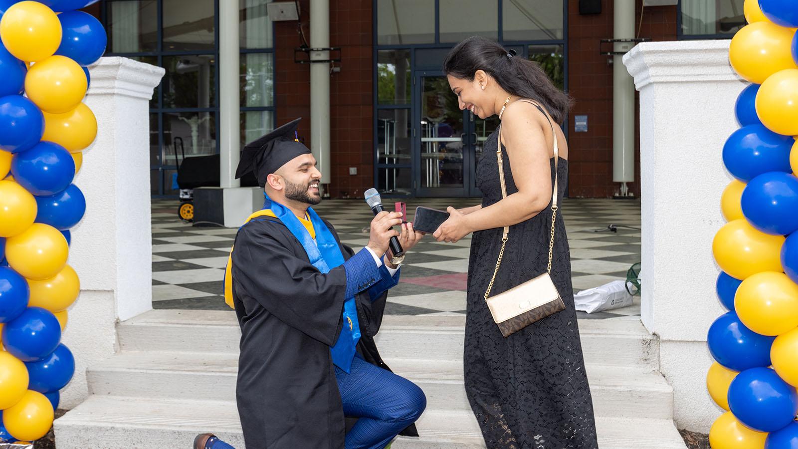Dyson graduate Jatin Jaiswal proposed to his now-fiancé, also a Pace alumna, outside Arthur Ashe stadium. 