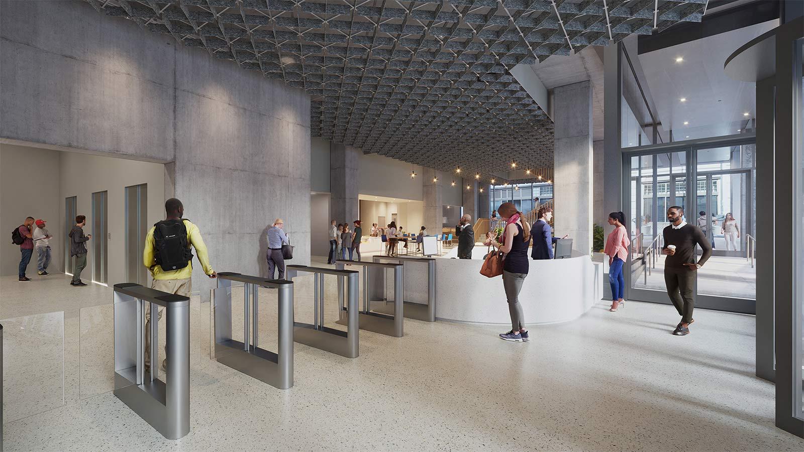 Lobby of residence hall 15 Broadway.