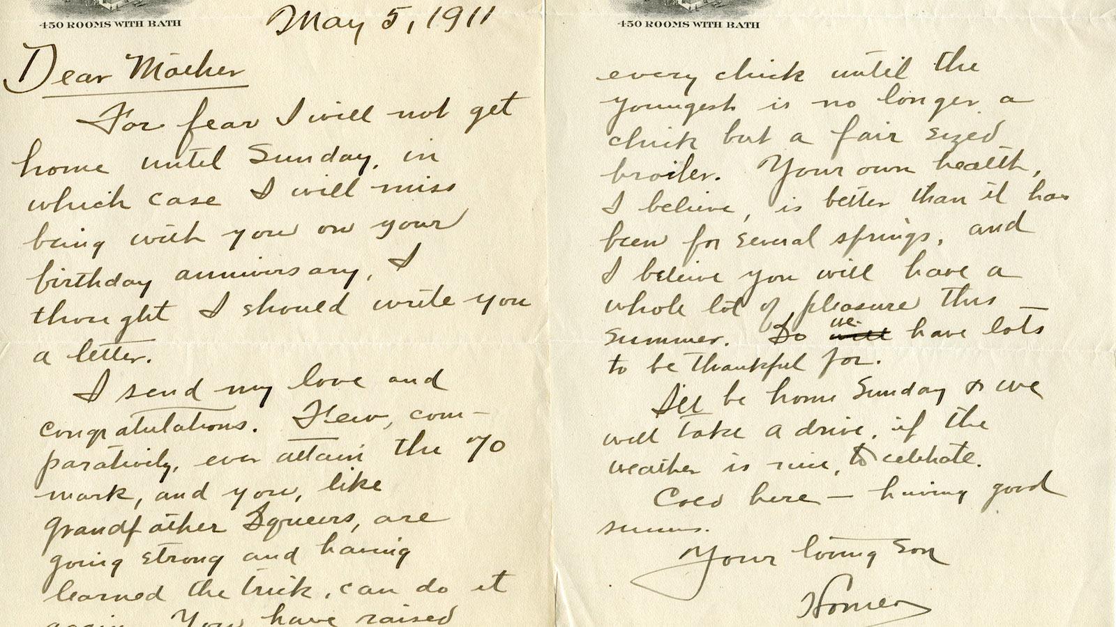 Scan of a letter from Homer Pace to his mother in 1911 asking permission to get married