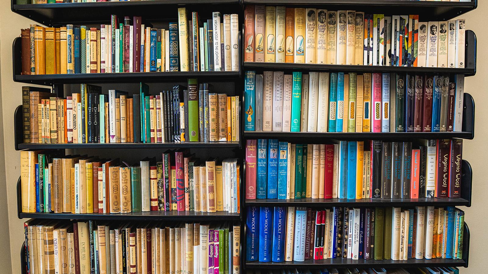 Rows of Virginia Woolf books