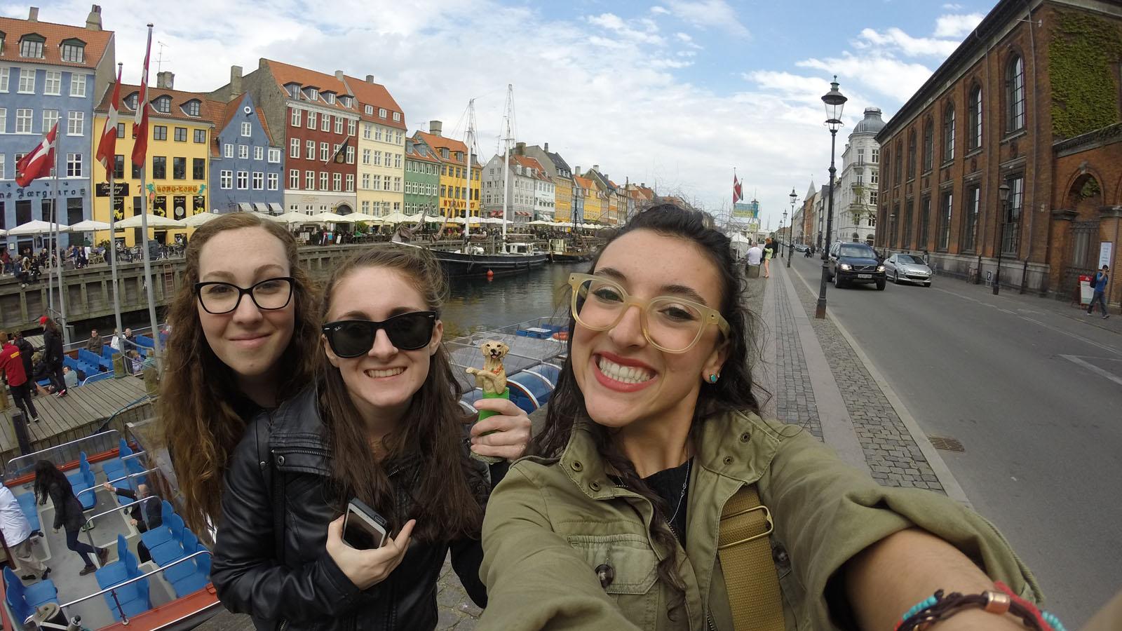 three Pace Lubin students in Copenhagen during a Spring 2017 international field study to Denmark and Sweden